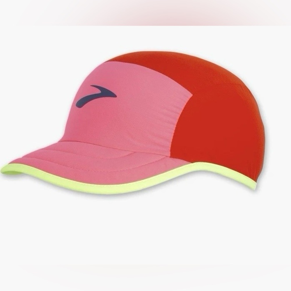 Brooks Running Lightweight Packable  Hat Adjustable Cap Red Neon Pink NWT
